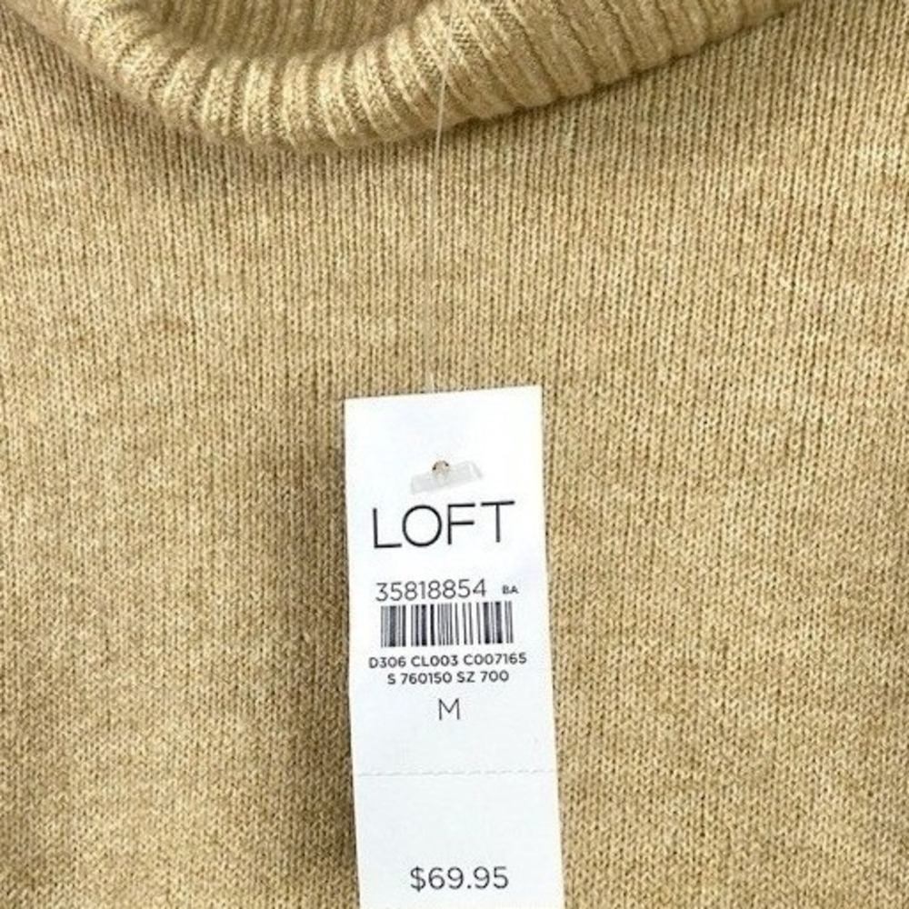 NWT Loft Sweater Womens Medium Cowl Turtleneck Ribbed Top Long Sleeve Preppy Tan - Picture 2 of 5